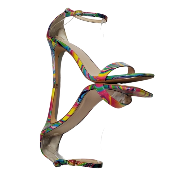 Rouge Helium Groovy Patent Neon Multicolor Square Toe Sandals Heels Sz 10 - Picture 9 of 13